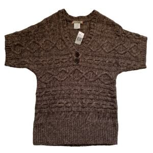 Love Change Sweater Brown Cable Knit Short Sleeve V-Neck Sweater Top Large NEW